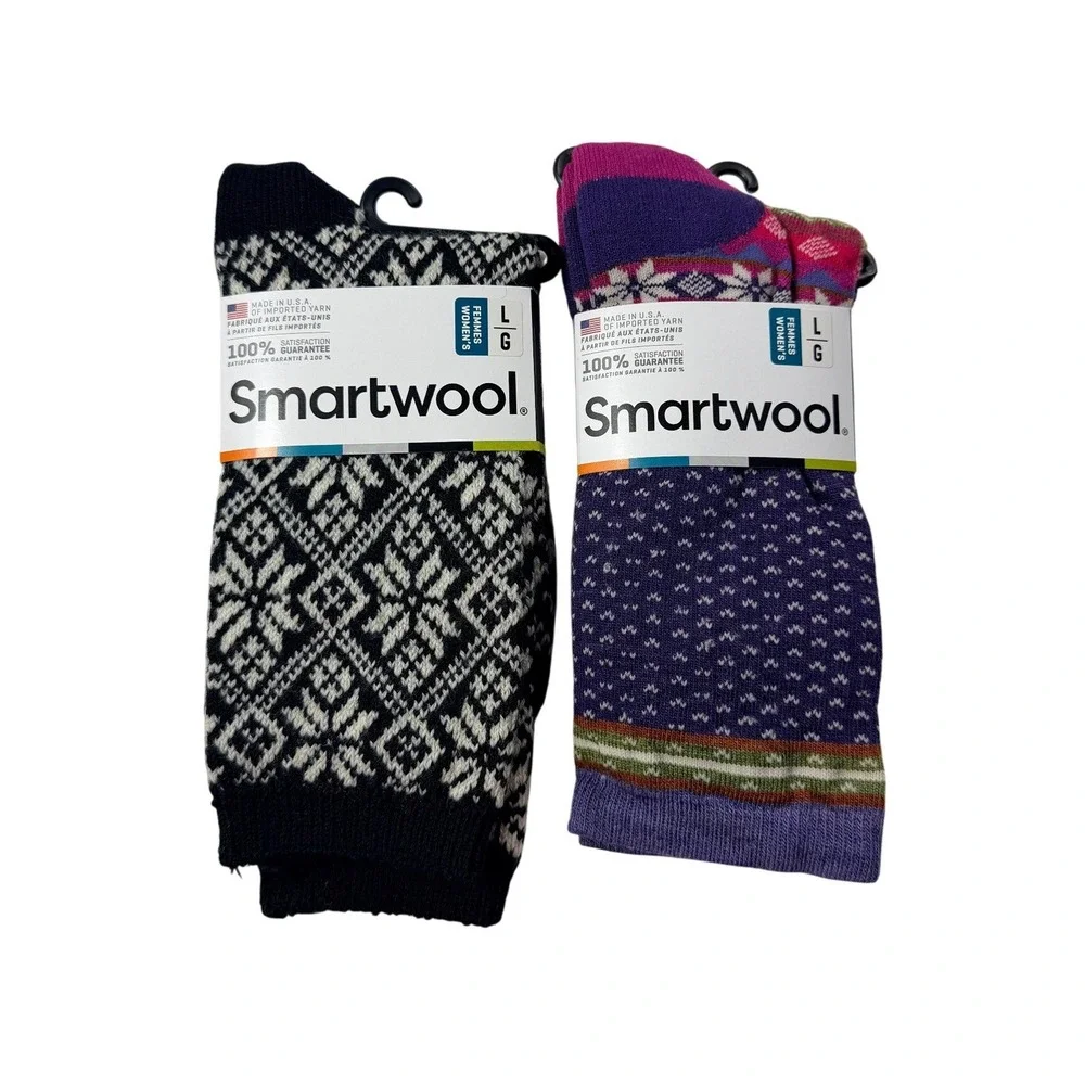Smartwool Women Large 2 Pack Cozy Cabin Crew Traditional Snowflake Socks NWT
